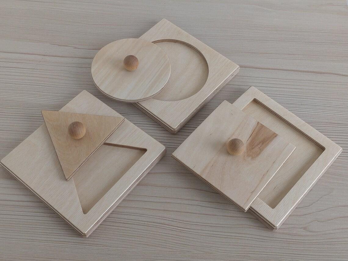 Montessori vienas formas koka puzle no bērza, roku darbs Latvijā